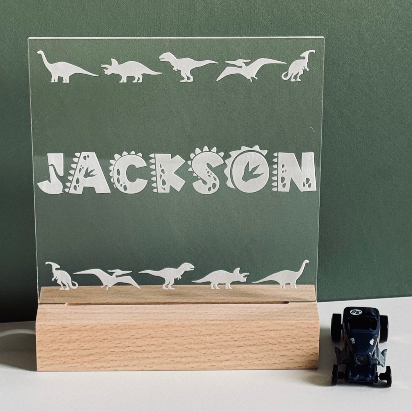 Personalized Dinosaur-Themed LED Acrylic Light Box – Perfect for Kids