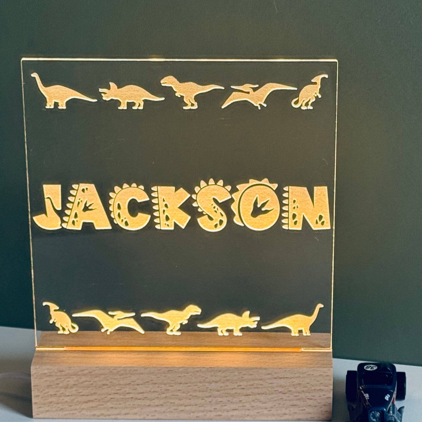 Personalized Dinosaur-Themed LED Acrylic Light Box – Perfect for Kids