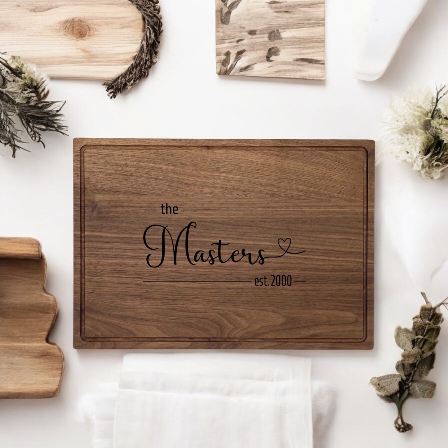 Heart & Heritage Engraved Black Walnut Cutting Board with Juice Ring