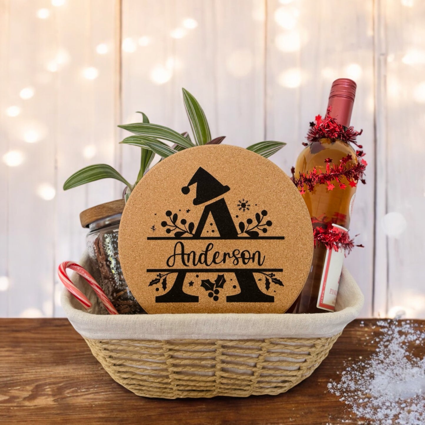 Festive Family Christmas Personalized Cork Trivet