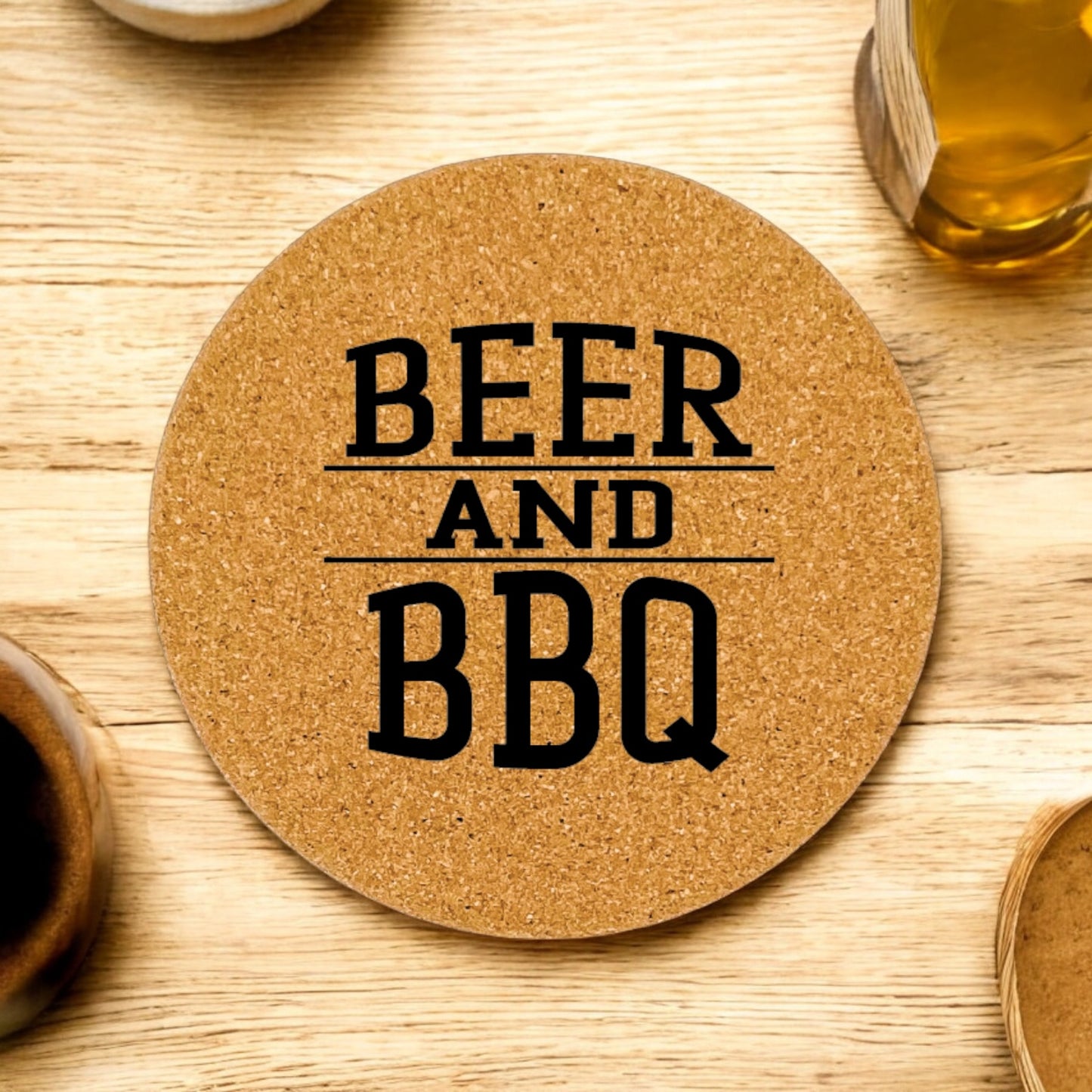 Beer & BBQ Coaster Collection – 4 Pieces, Multiple Materials
