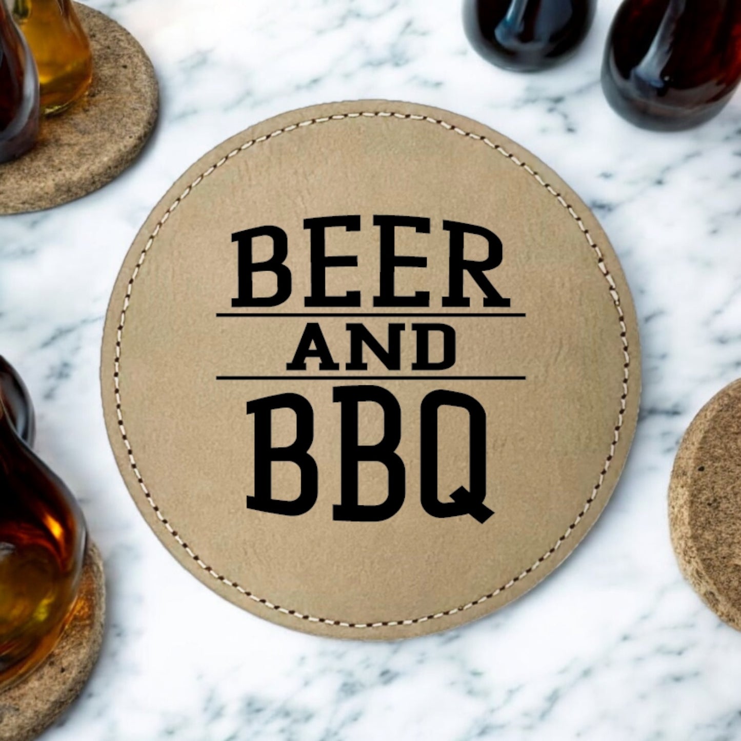 Beer & BBQ Coaster Collection – 4 Pieces, Multiple Materials