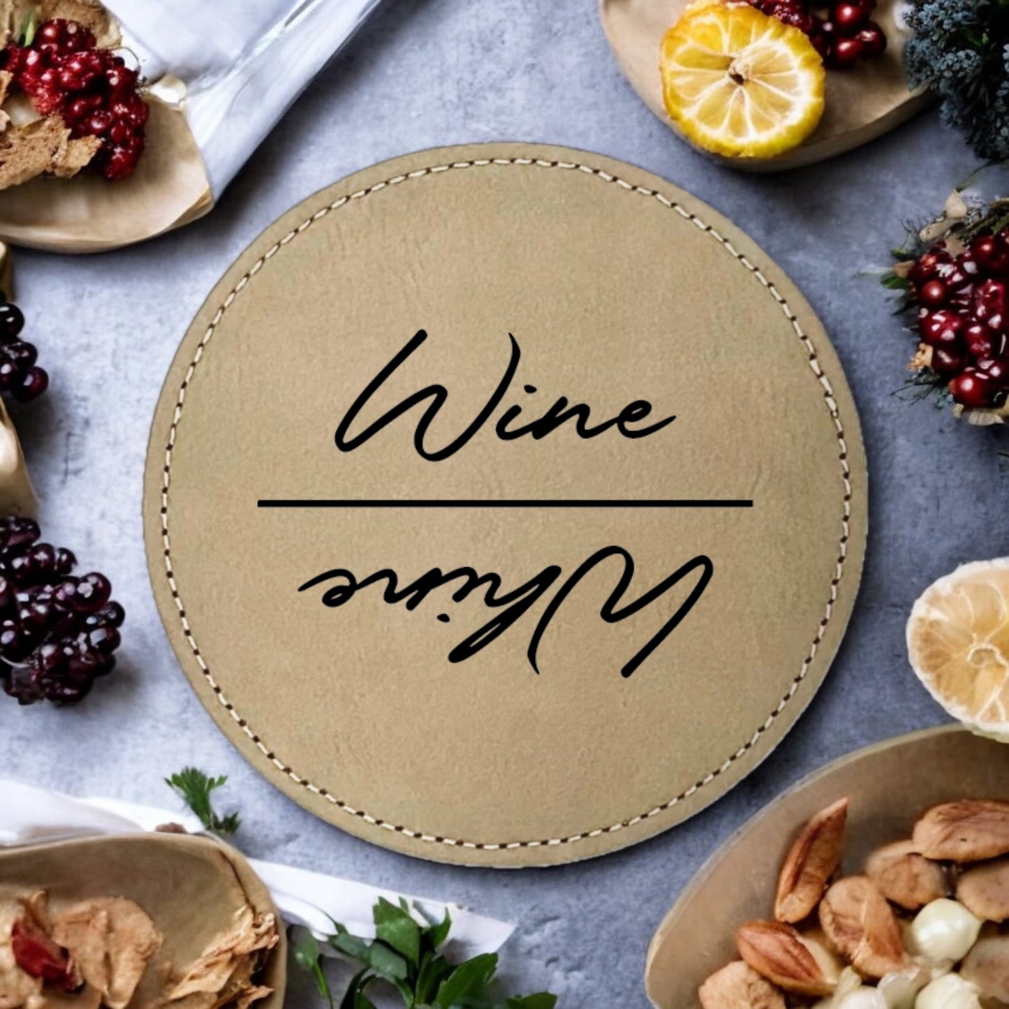 Dual Perspective Wine/Whine Coaster Collection – 4 Pieces, Multiple Materials