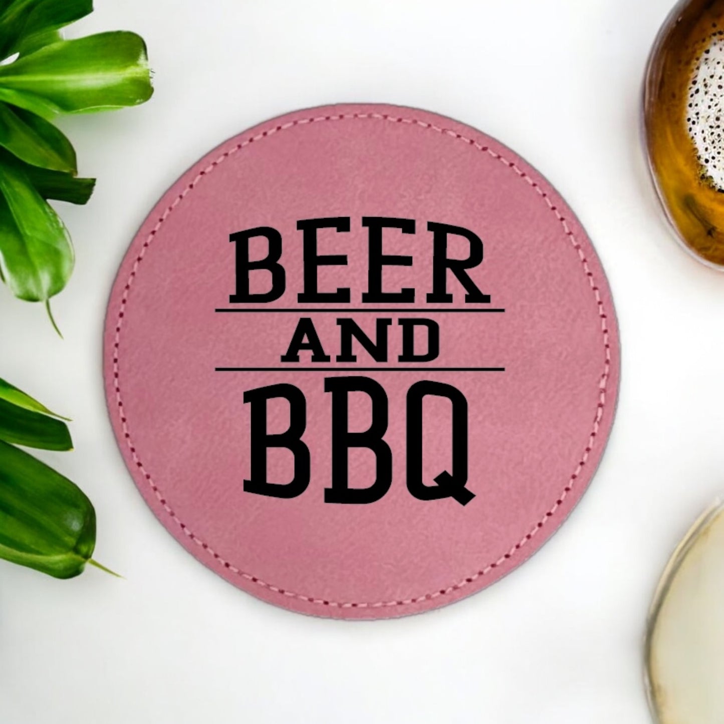 Beer & BBQ Coaster Collection – 4 Pieces, Multiple Materials