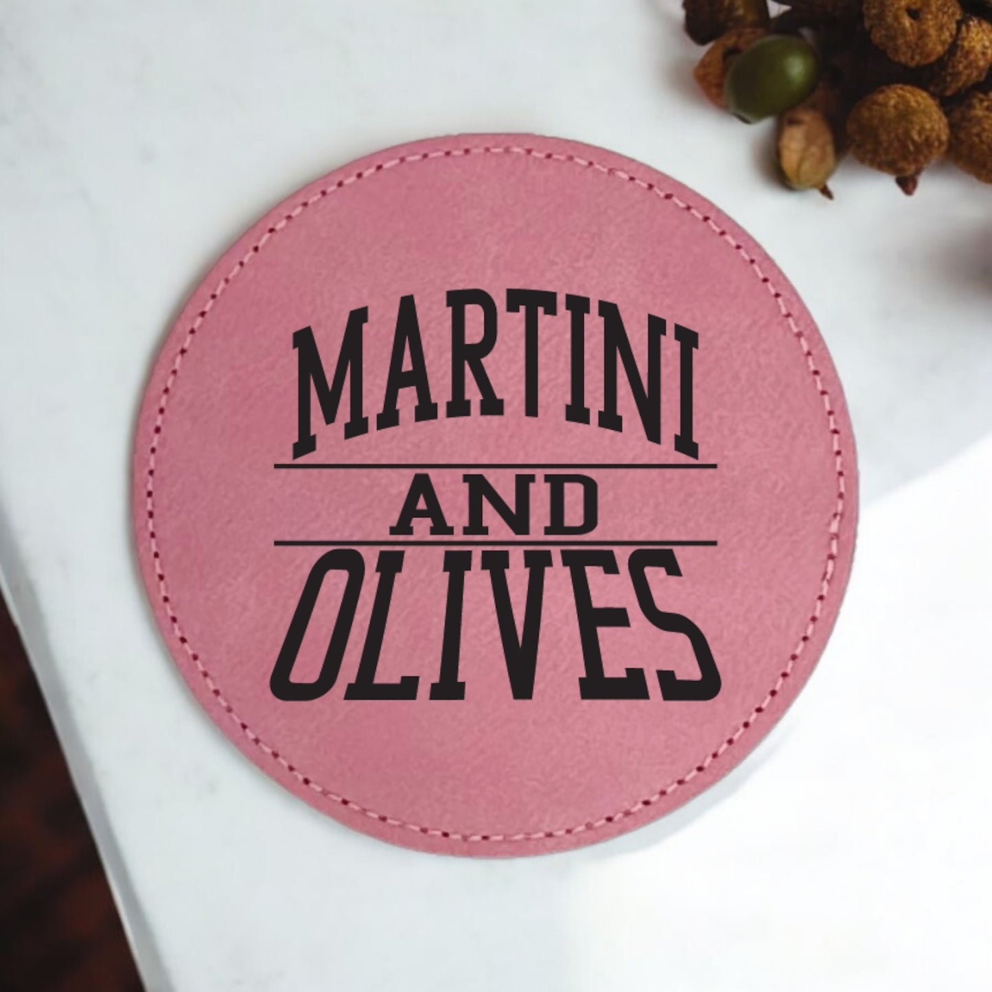 Martini & Olives Coaster Collection – 4 Pieces, Multiple Materials