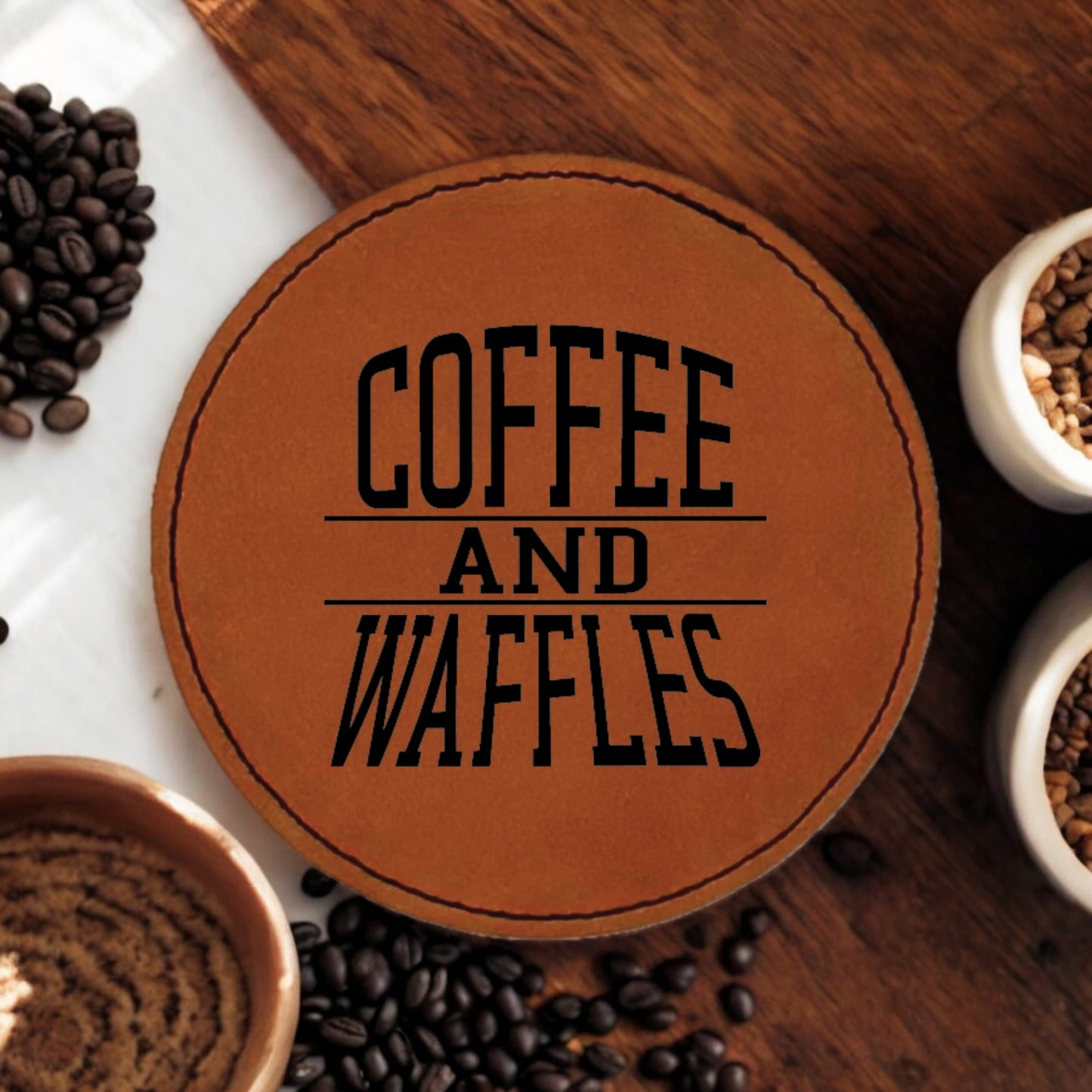 Coffee & Waffles Coaster Collection – 4 Pieces, Multiple Materials