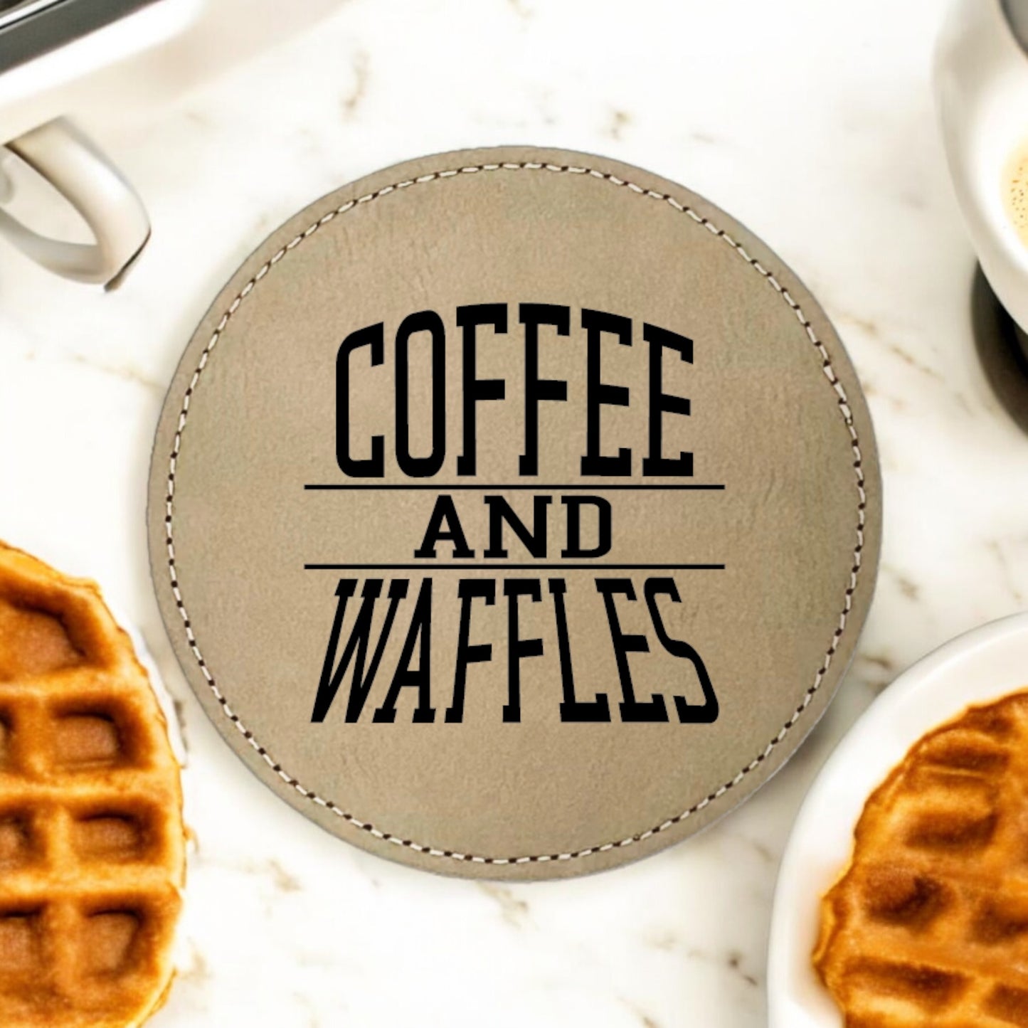 Coffee & Waffles Coaster Collection – 4 Pieces, Multiple Materials