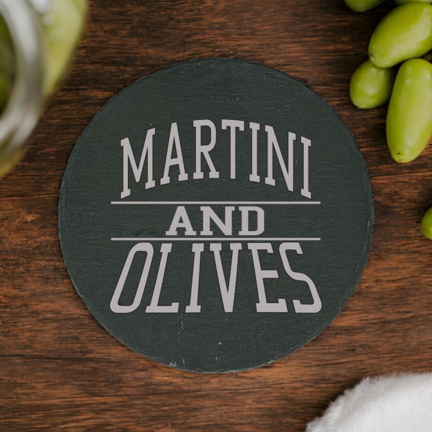 Martini & Olives Coaster Collection – 4 Pieces, Multiple Materials