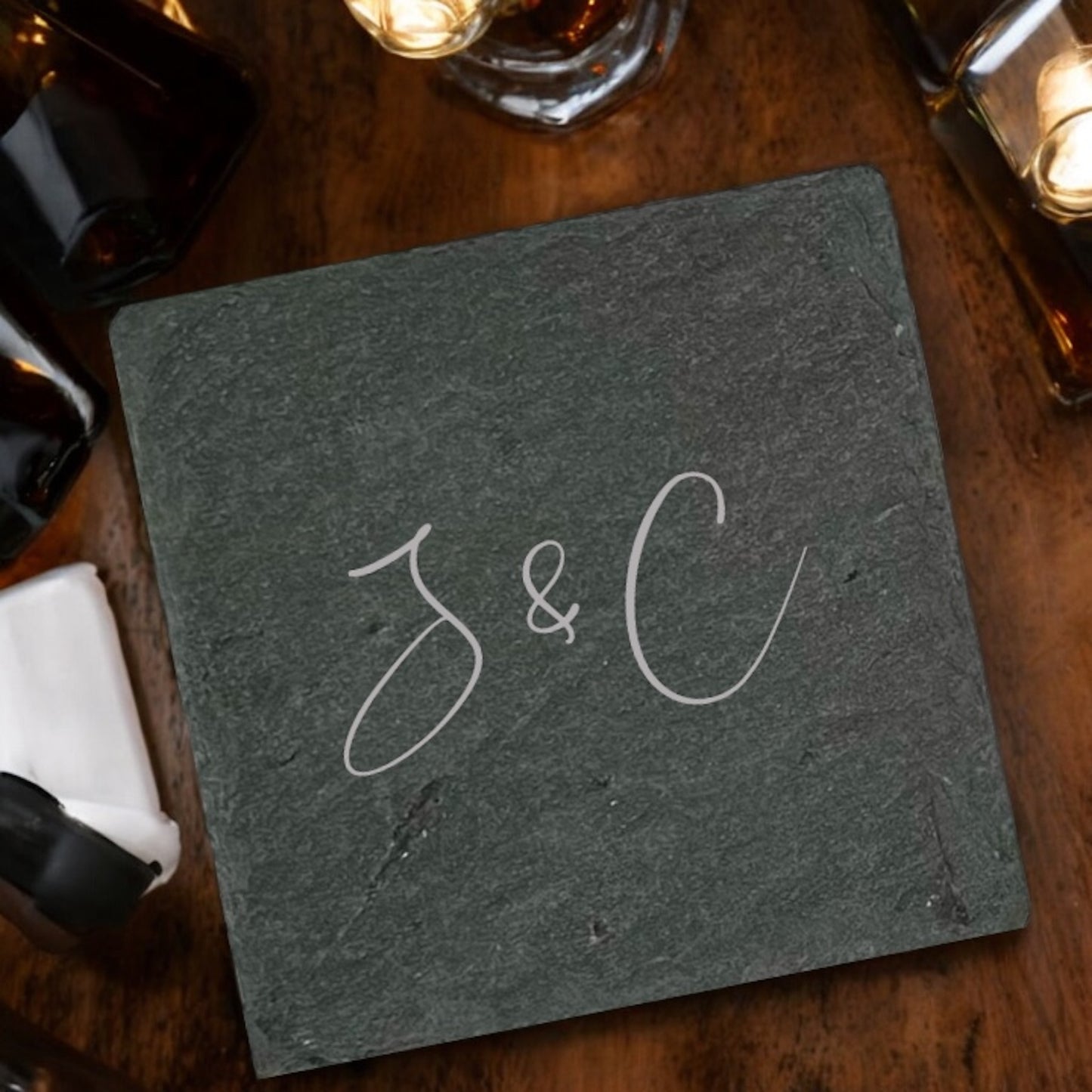 Duet Monogram Coaster Collection – 4 Pieces, Multiple Materials