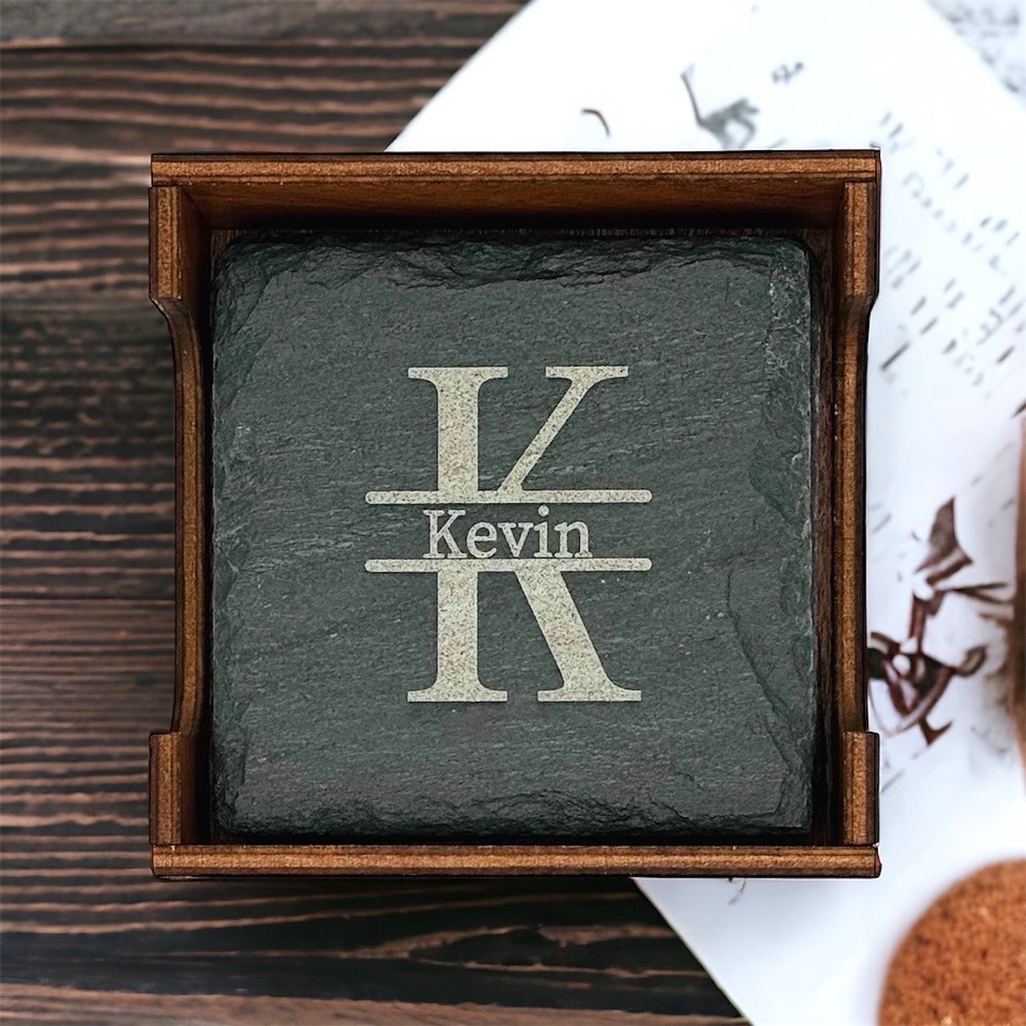 Name Inside Initial Coaster Collection – 4 Pieces, Multiple Materials