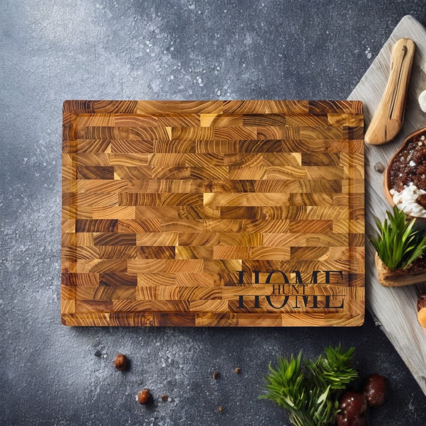 Home Monogram Premium Teak End Grain Cutting Board