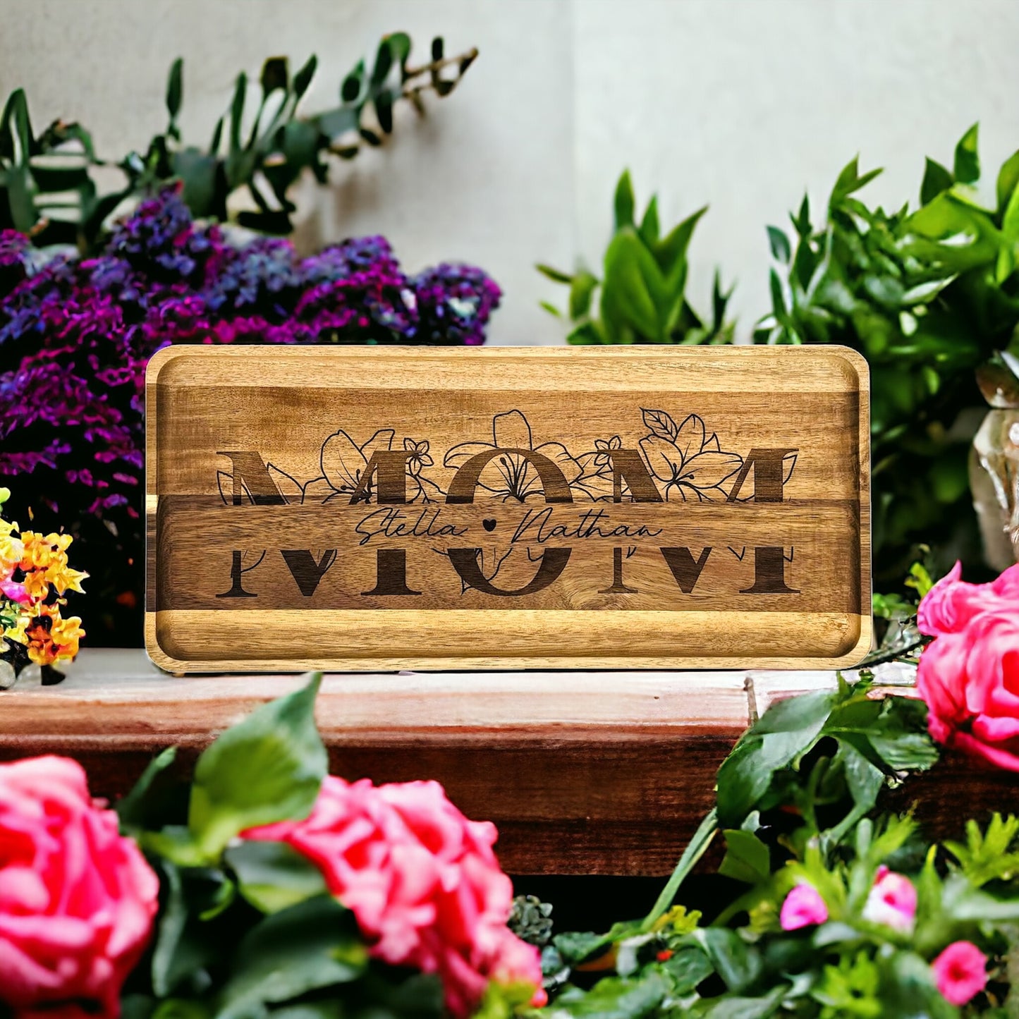 Personalized MOM Acacia Wood Tray